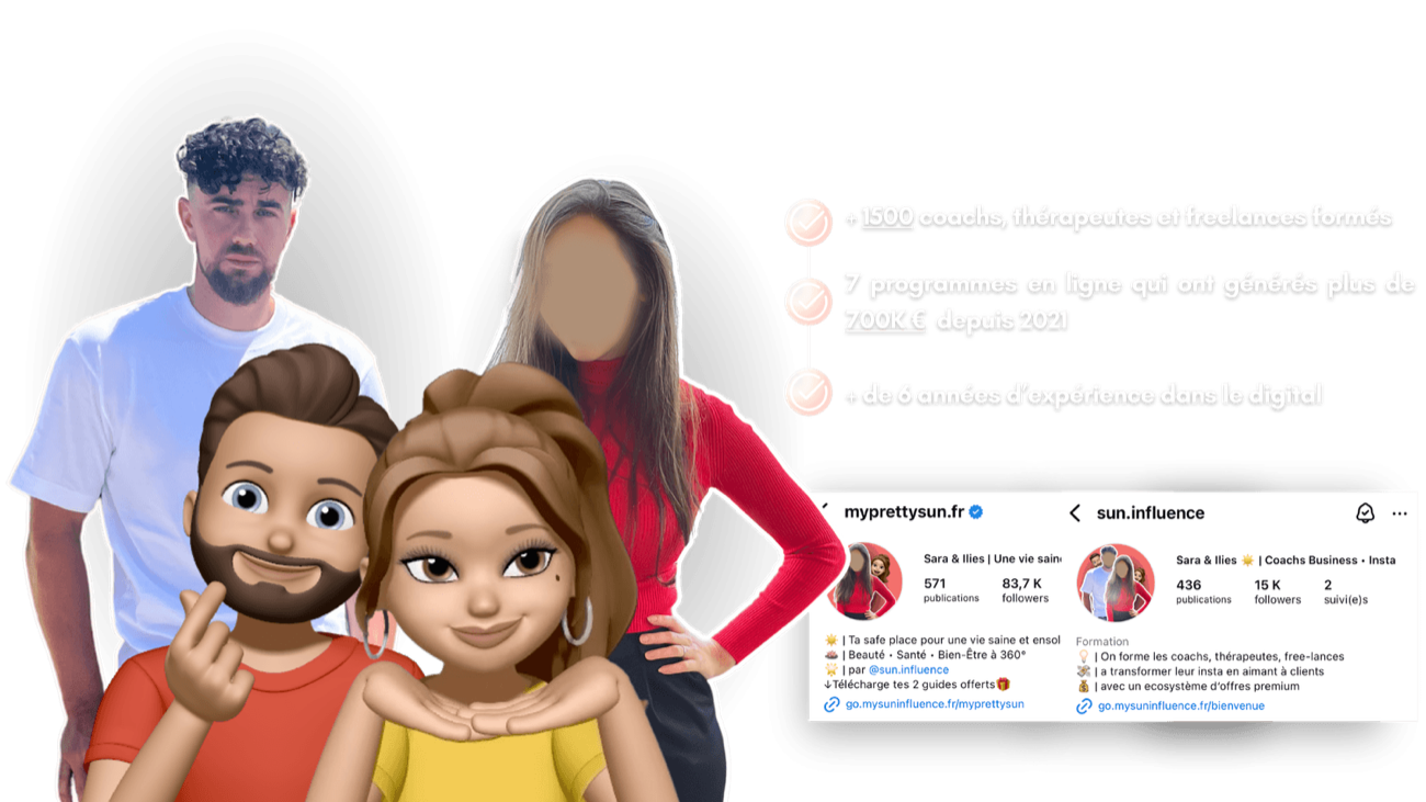 +1500 coachs, thérapeutes et freelances formés · 7 programmes en ligne, +700K€ générés depuis 2021 · +6 ans d'expérience dans le digital