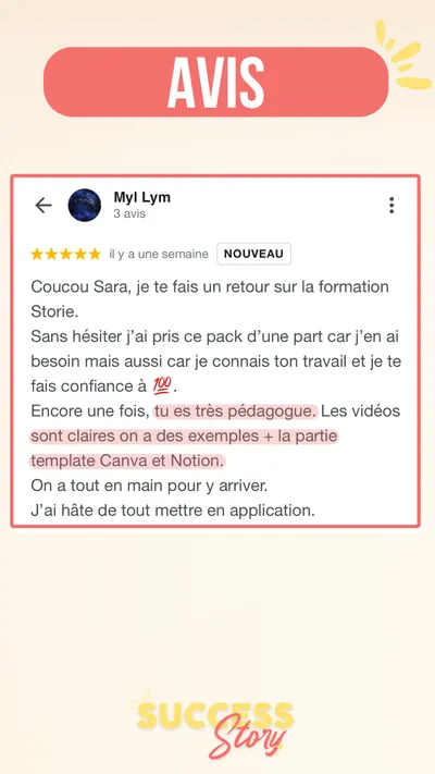 Avis client · produit digital Sun Influence