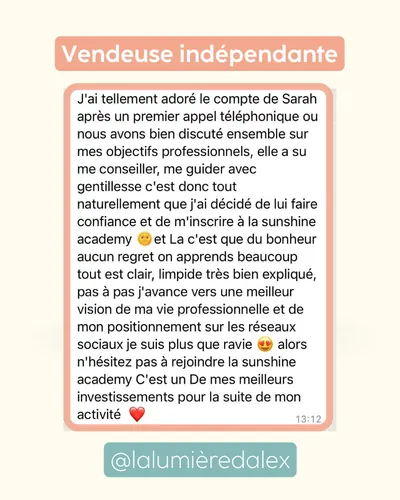 Avis client · produit digital Sun Influence