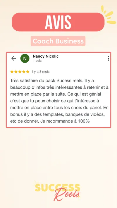 Avis client · produit digital Sun Influence