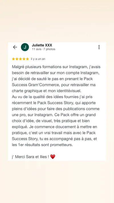 Avis client · produit digital Sun Influence