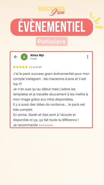 Avis client · produit digital Sun Influence