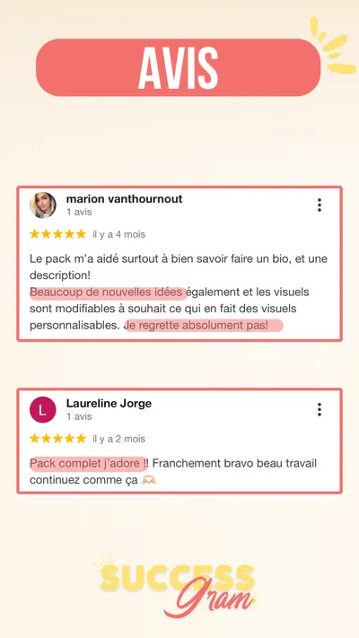 Avis client · produit digital Sun Influence