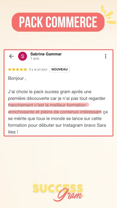 Avis client · produit digital Sun Influence