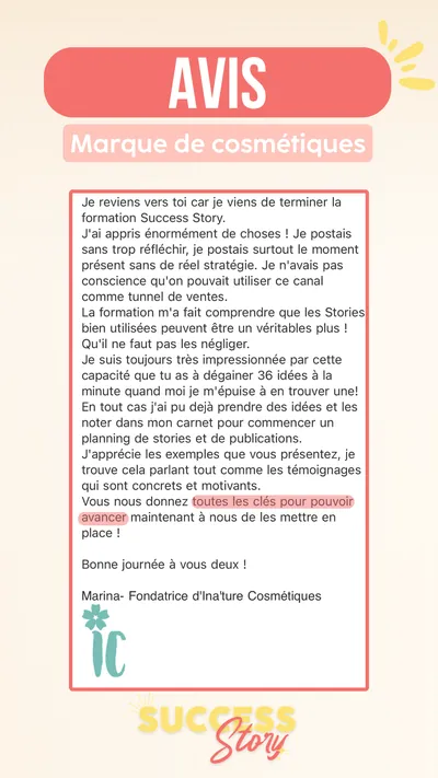 Avis client · produit digital Sun Influence