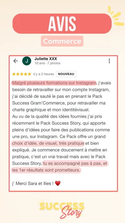 Avis client · produit digital Sun Influence