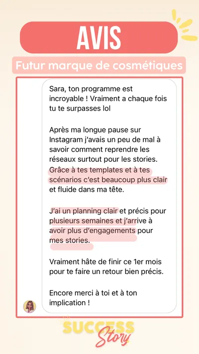 Avis client · produit digital Sun Influence
