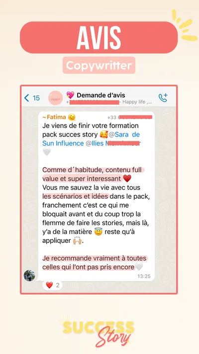Avis client · produit digital Sun Influence
