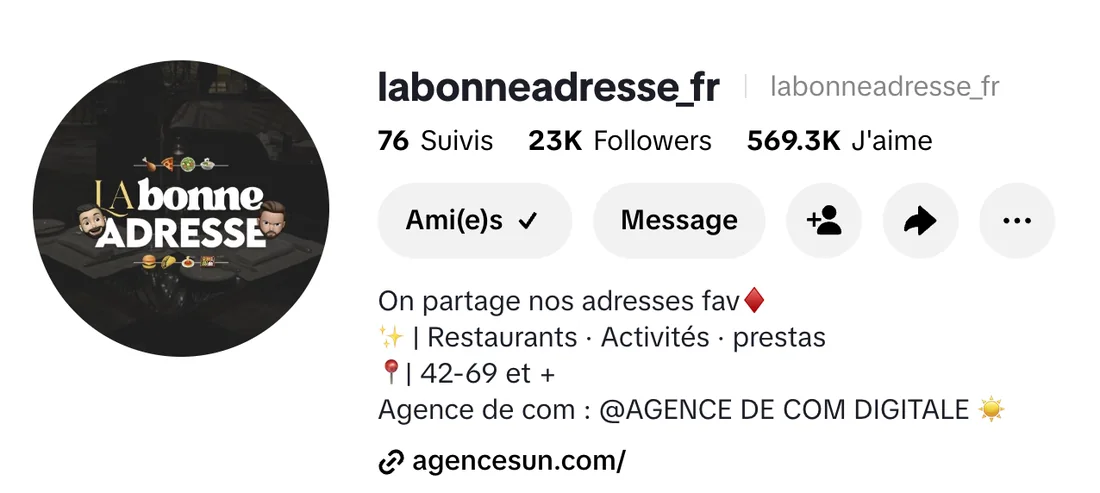 Profil TikTok La Bonne Adresse · 23k abonnés, 569,3k j'aime